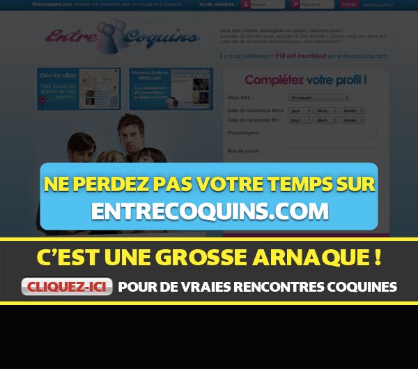Capture d'écran du site EntreCoquins